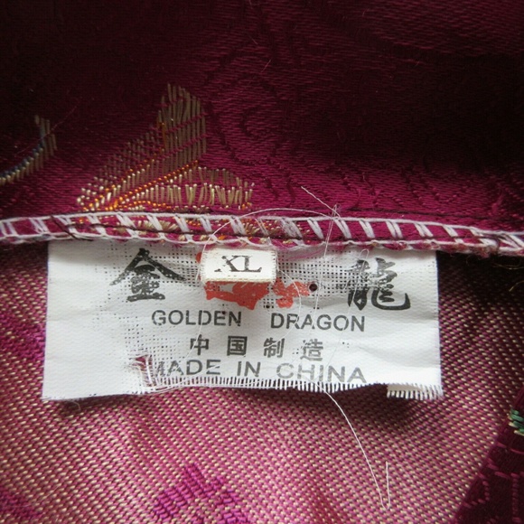 GOLDEN DRAGON kimono robe Size XL -14 Burgundy floral silky polyester - Picture 8 of 10